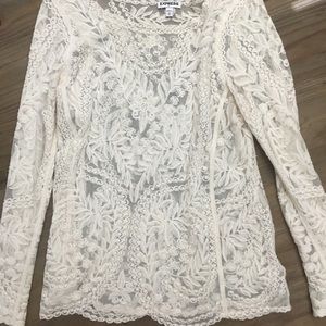 EXPRESS Crocheted Lace Long Sleeve Top